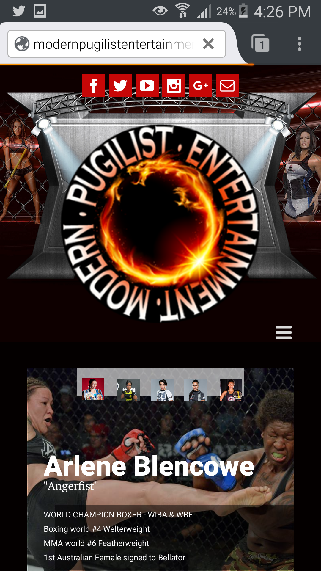 MMA mobile site screenshot